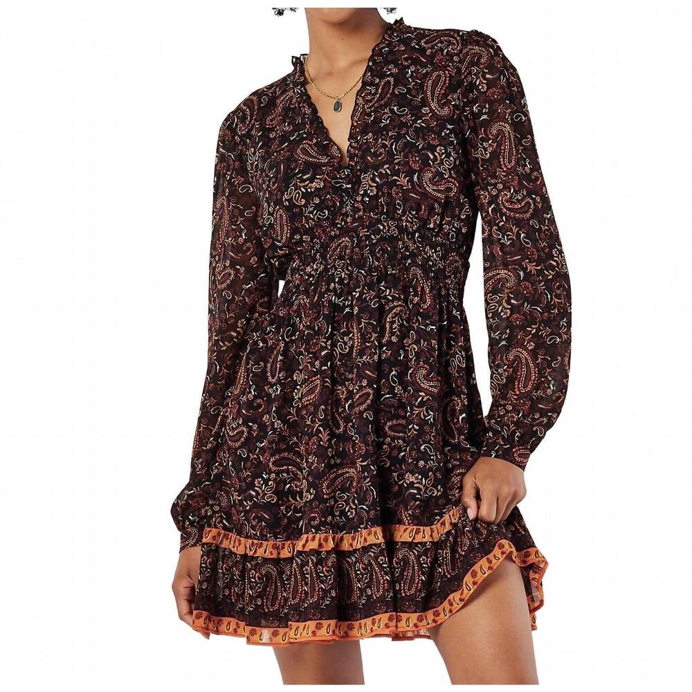 NEW APRICOT paisley border ruffle dress in black